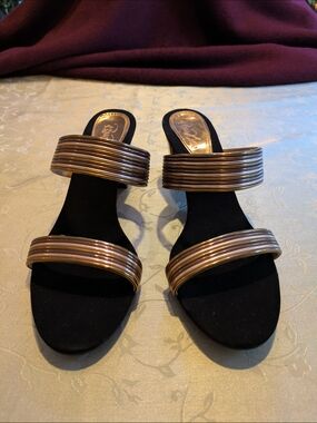 RawHide bronze/gold metallic strappy heel sandals, size 7.5 to 8 label missing